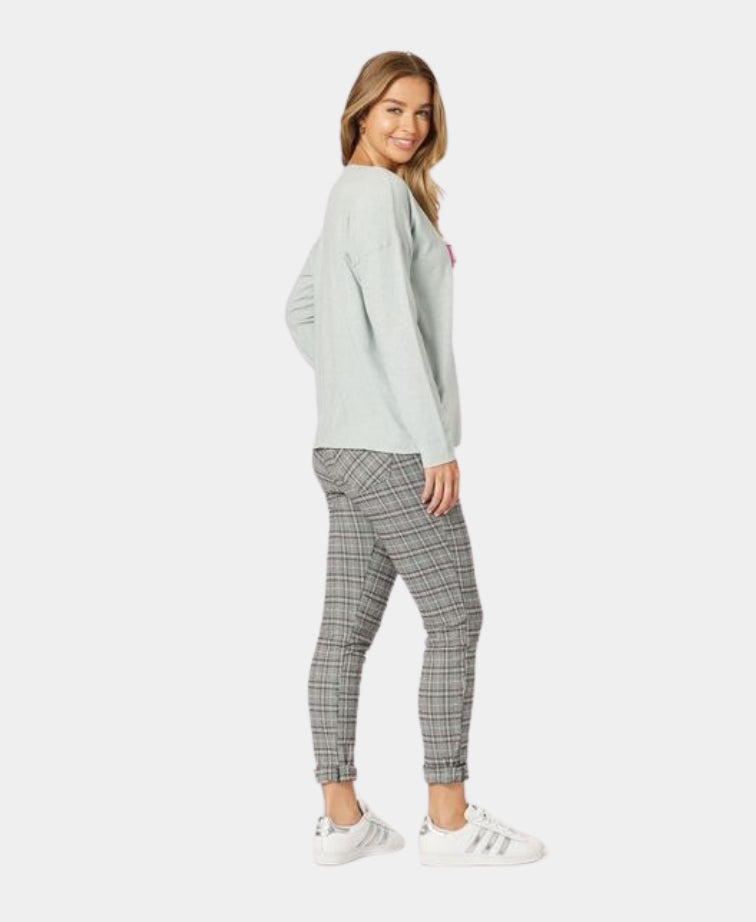 Threadz Pant Crystal Check Jogger - Silver