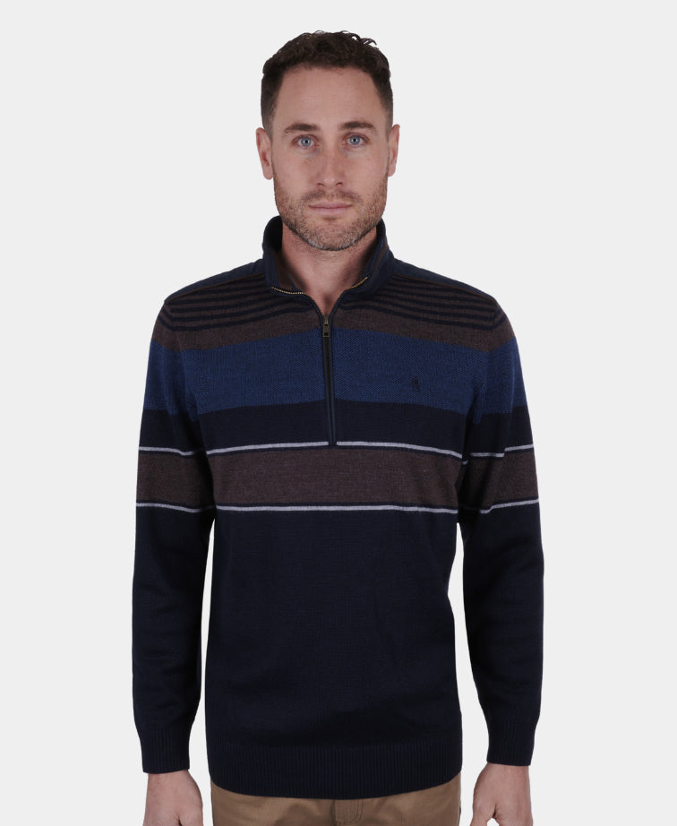 Thomas Cook Michael 1/4 Zip Jumper - Navy/Tan