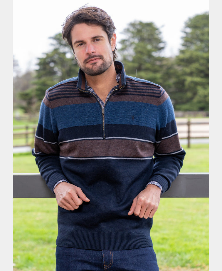 Thomas Cook Michael 1/4 Zip Jumper - Navy/Tan