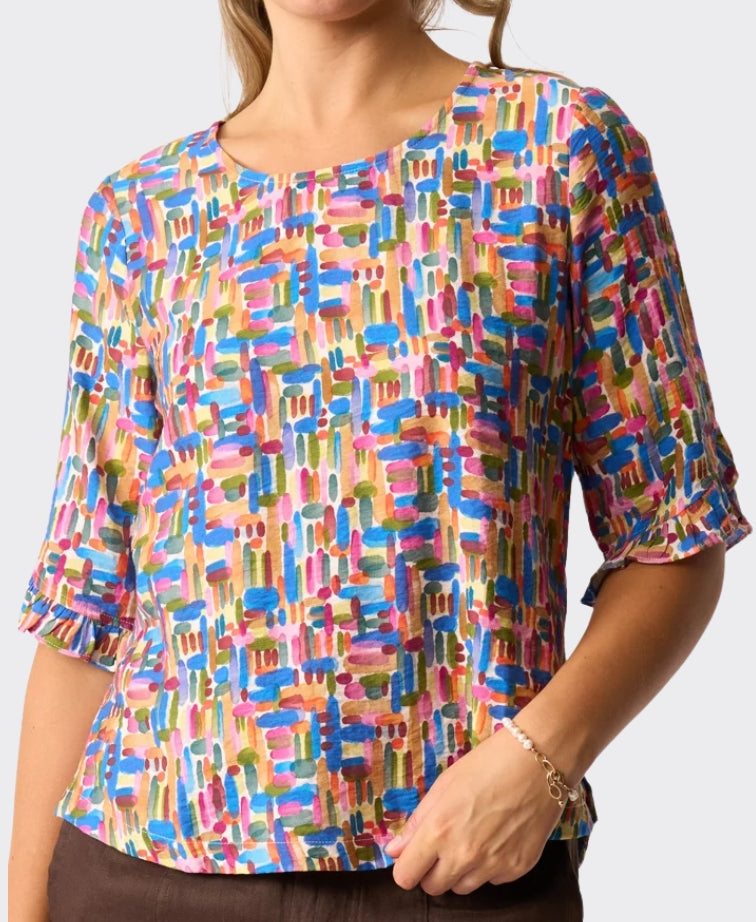 Foil Top Ruffle Sleeve Scoop