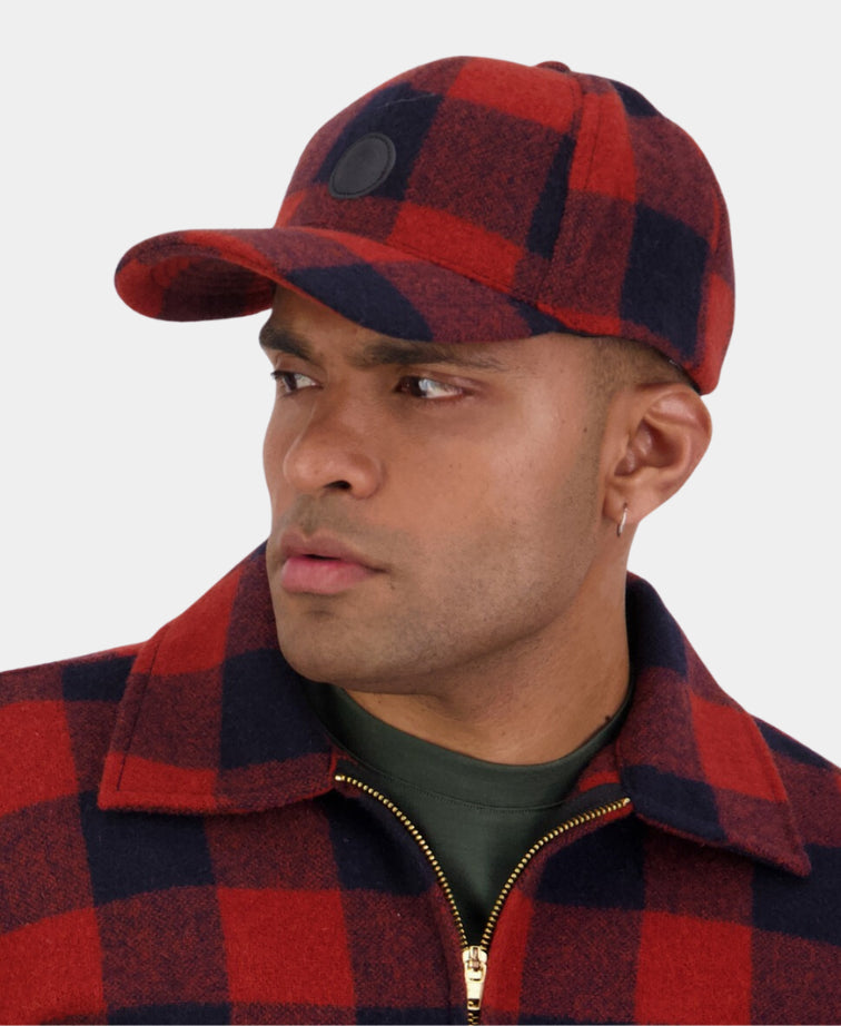 Swanndri Swanni Wool Check Baseball Cap - Burnt Merlot