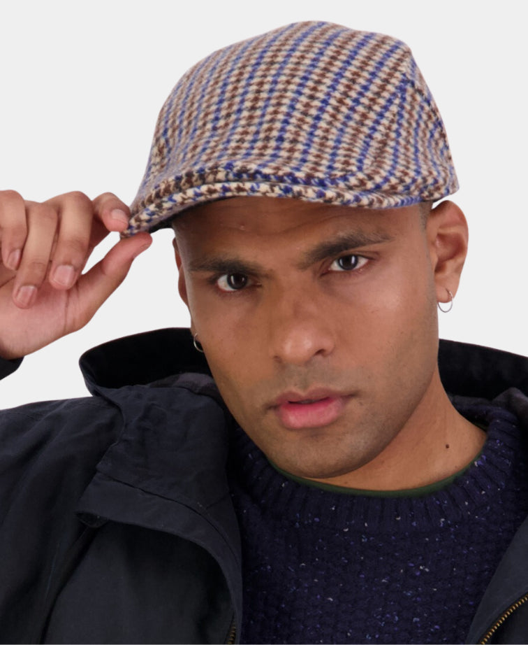Swanndri Bristol Flat Cap - Cobalt H/stooth
