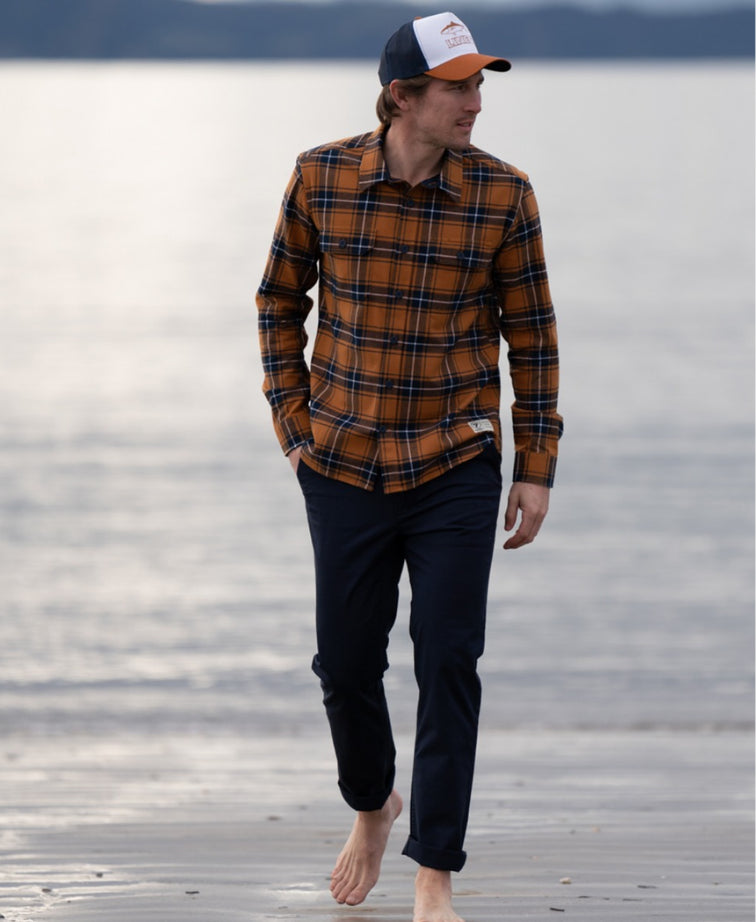 Line 7 Haul Brushed Cotton L/S Shirt - Spice/Navy