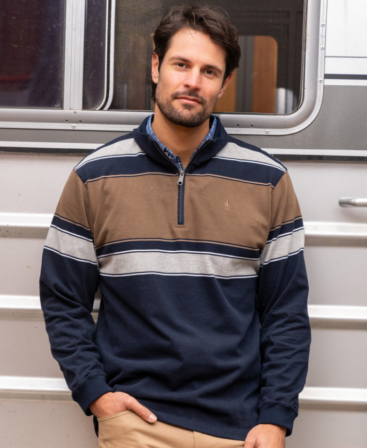 Thomas Cook Jason 1/4 Zip Rugby - Navy/Dark Tan
