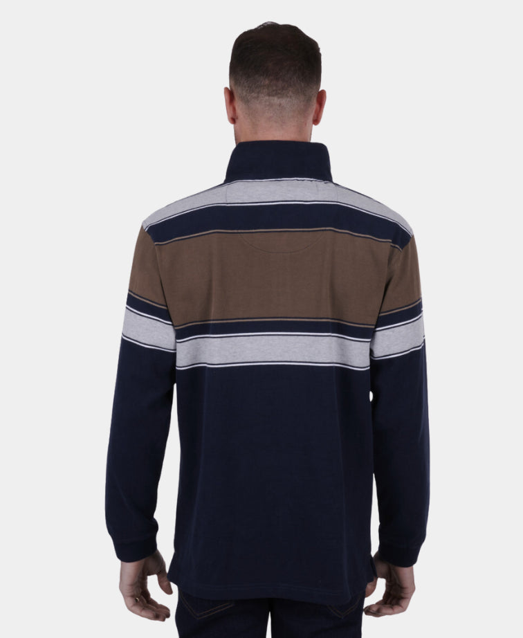 Thomas Cook Jason 1/4 Zip Rugby - Navy/Dark Tan
