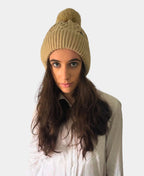 Cinnamon Creations Pompom Knitted Beanie - Beige