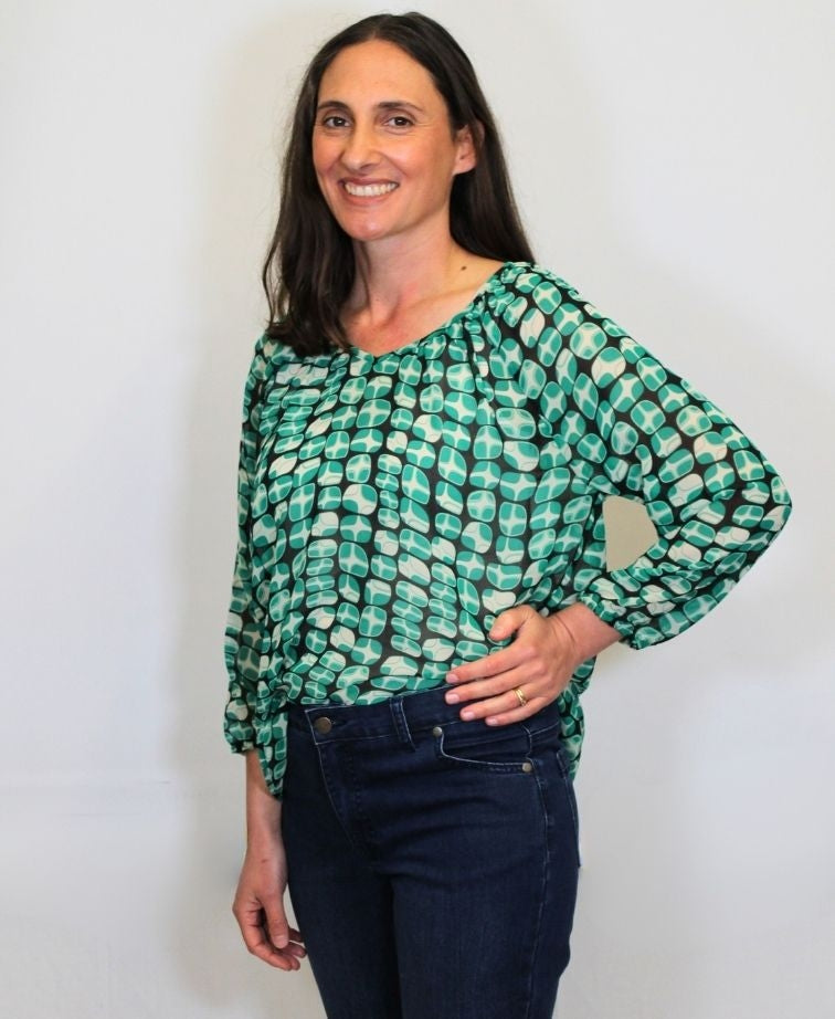 Memo Blouse Peasant Chiffon - Lava Green