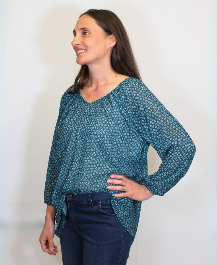Memo Blouse Peasant Chiffon - Leaf Ditsy
