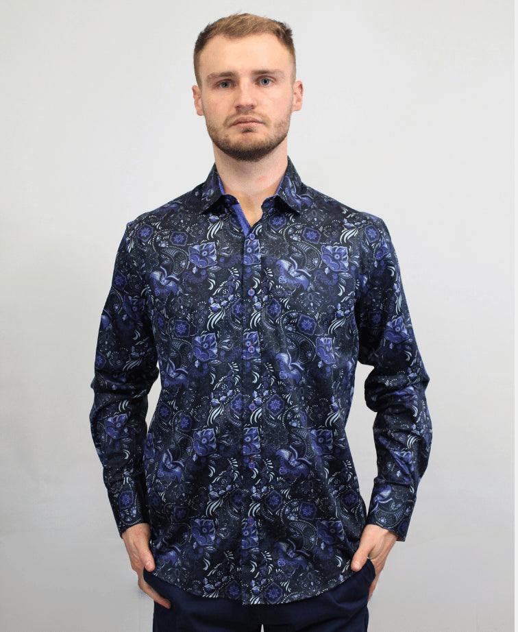 Franco Negretti Shirt L/S Print - Midnight