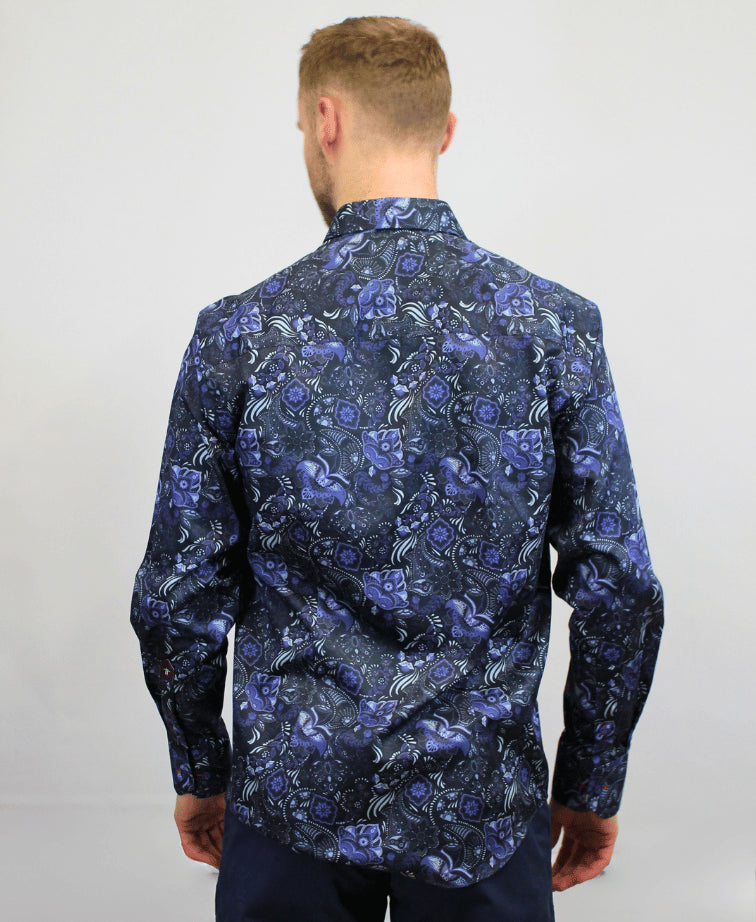 Franco Negretti Shirt L/S Print - Midnight