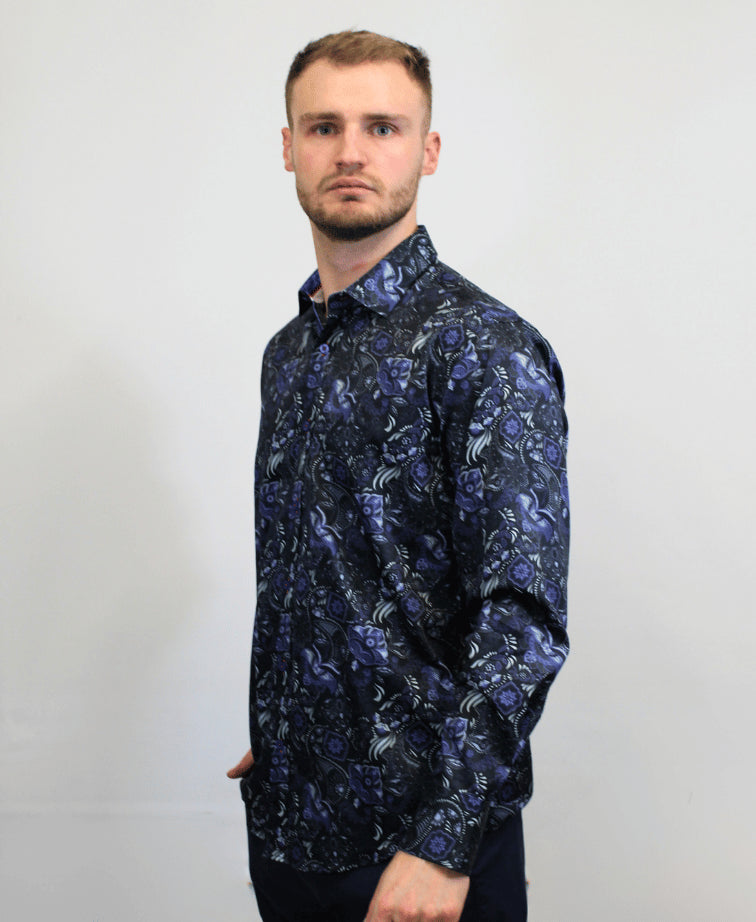 Franco Negretti Shirt L/S Print - Midnight