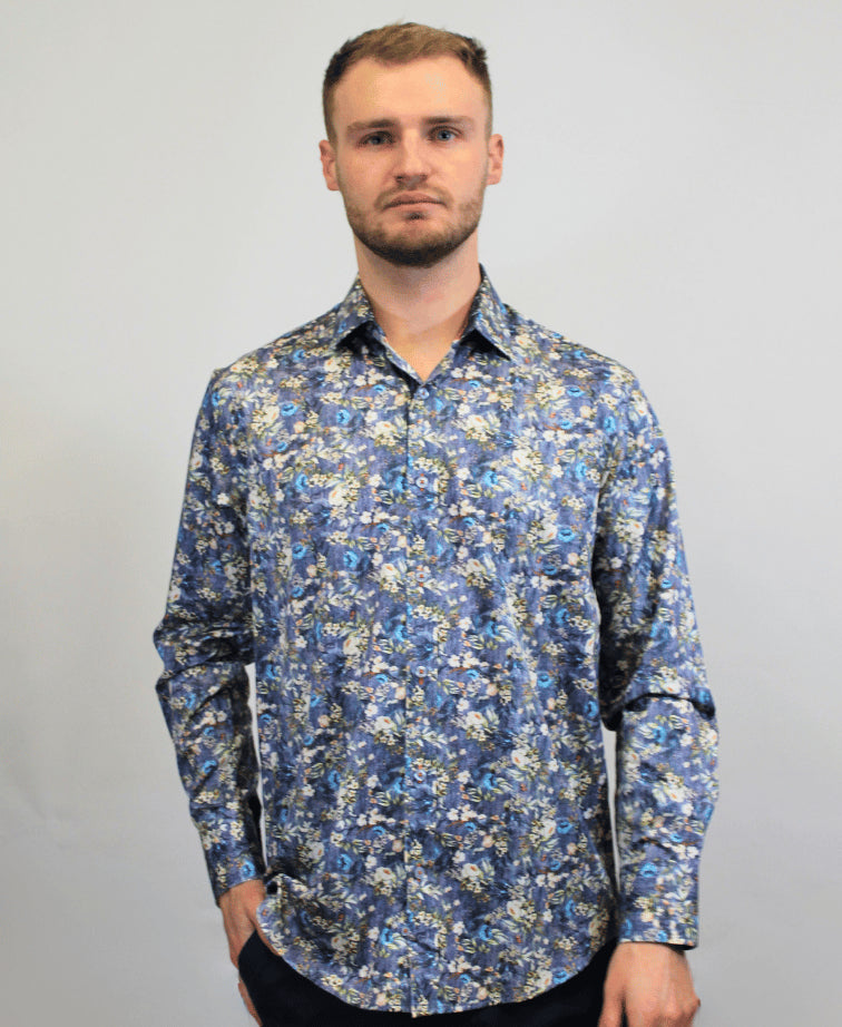 Di Nero Shirt L/S Print - Sky