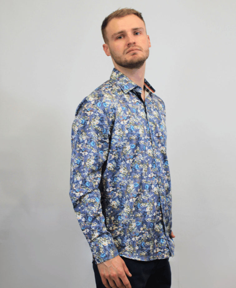 Di Nero Shirt L/S Print - Sky