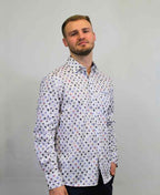 Berlin Shirt L/S Palm Satin Print - White/Blue
