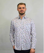 Berlin Shirt L/S Palm Satin Print - White/Blue