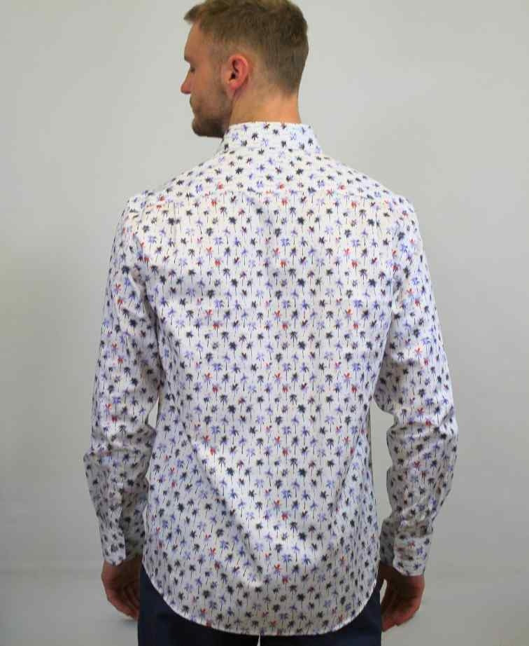 Berlin Shirt L/S Palm Satin Print - White/Blue