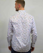 Berlin Shirt L/S Palm Satin Print - White/Blue