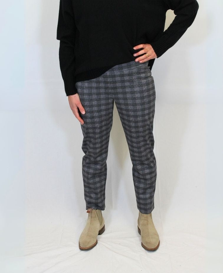 Esplanade Trousers Adjustable Cuff Pull On - Navy Plaid
