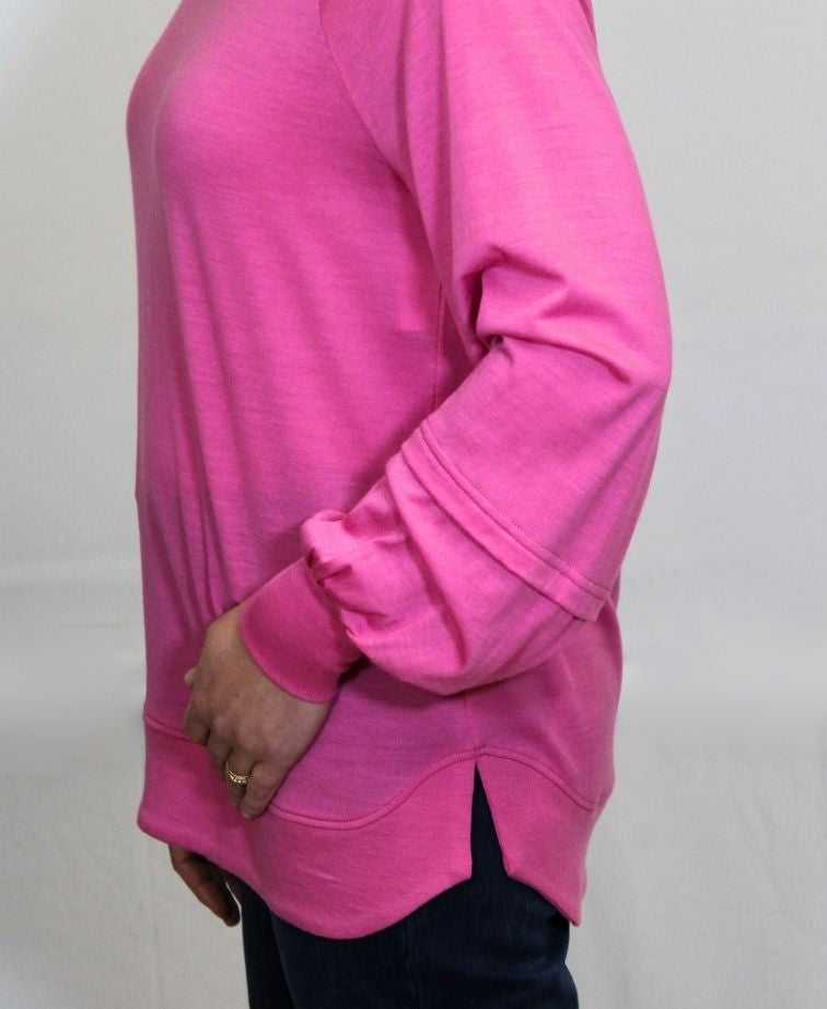 Foil Jumper Merino Scoop Hem - Hyper Pink
