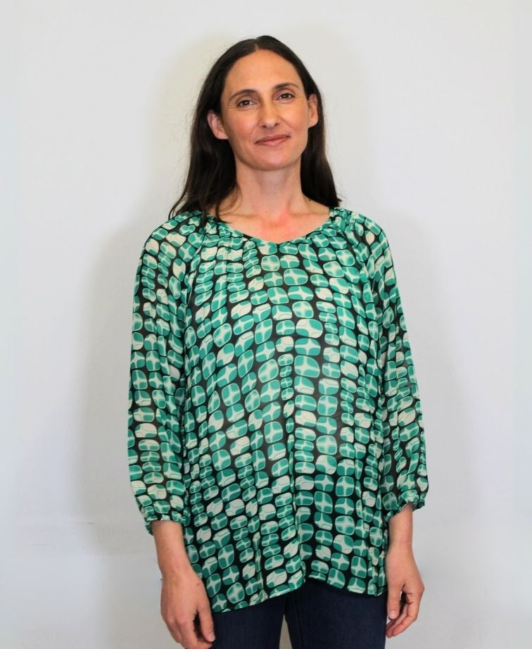 Memo Blouse Peasant Chiffon - Lava Green