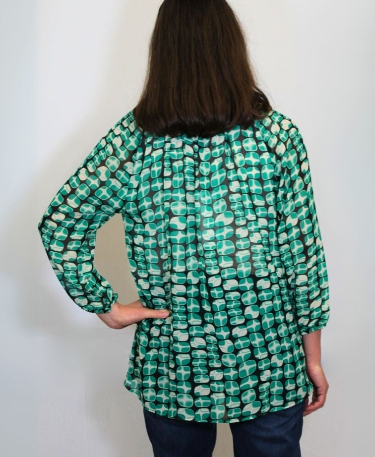 Memo Blouse Peasant Chiffon - Lava Green