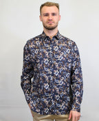 Mechmoto Shirt L/S Linen Floral Print - Navy