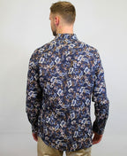 Mechmoto Shirt L/S Linen Floral Print - Navy