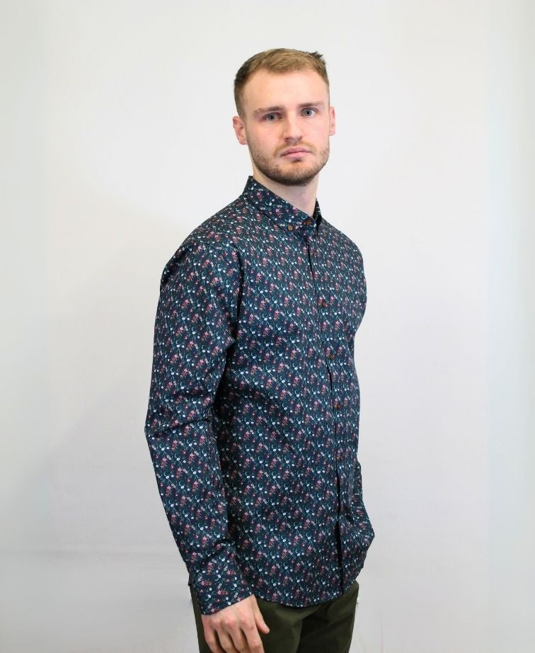 Mechmoto Shirt L/S Stretch Mini Floral Print - Ink