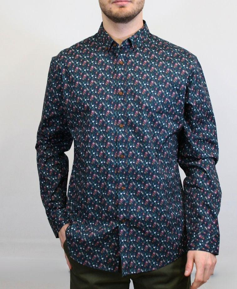 Mechmoto Shirt L/S Stretch Mini Floral Print - Ink