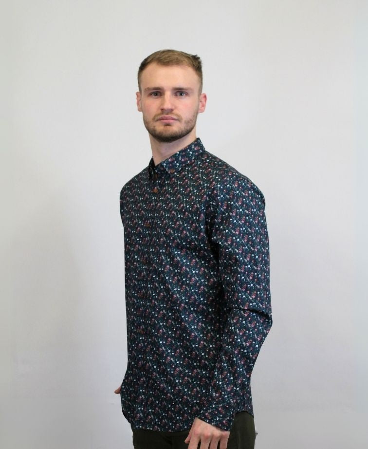 Mechmoto Shirt L/S Stretch Mini Floral Print - Ink