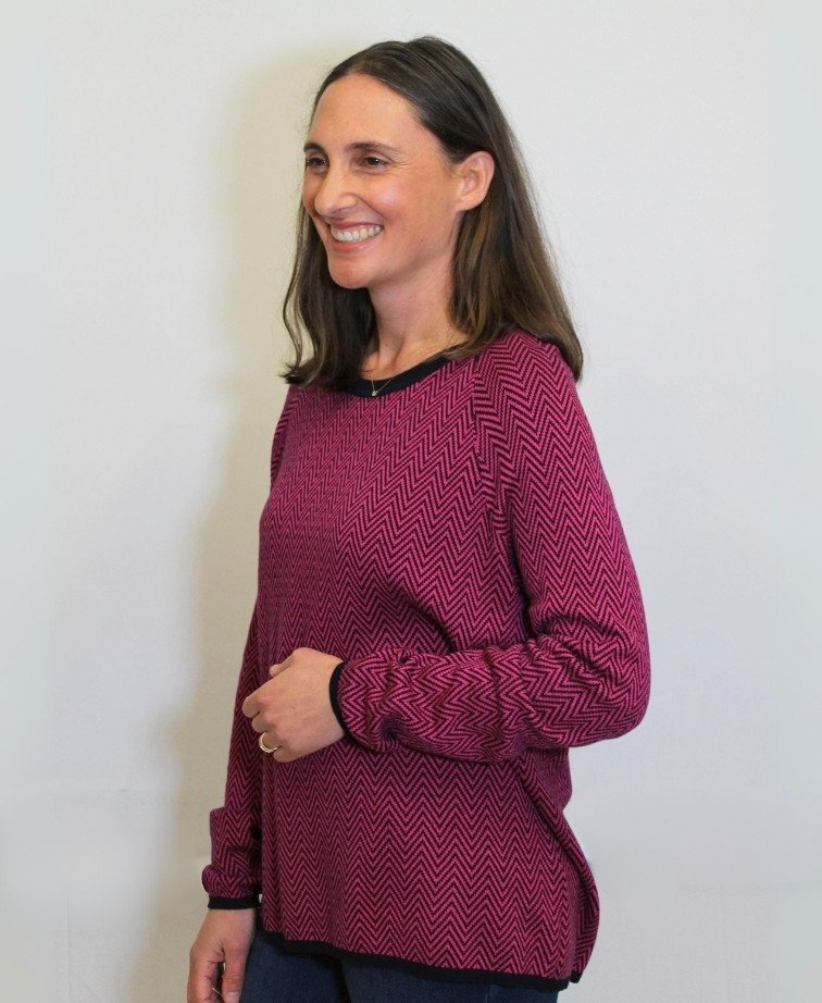 Foil Sweater All Over Chevron Viscose/Cotton - Navy/Pink