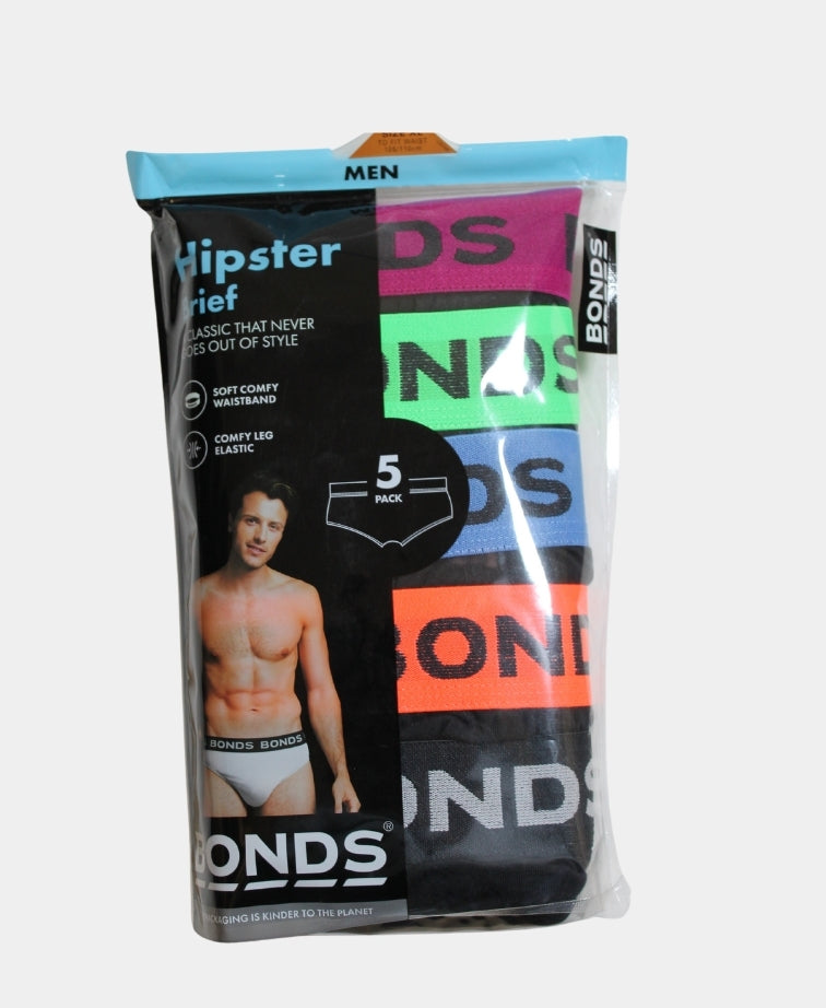 Bonds 5 Pack Elastic Waist Hipster Brief - Assorted