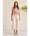 Tribal Pant High Rise Fly Front Capri - Frenchoak