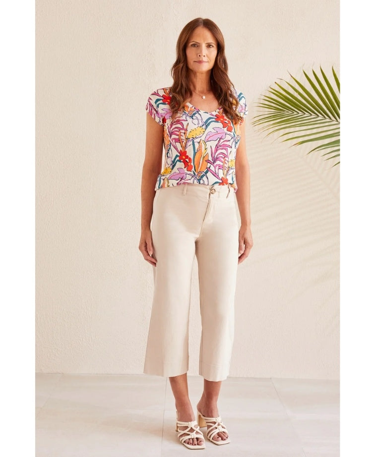 Tribal Pant High Rise Fly Front Capri - Frenchoak