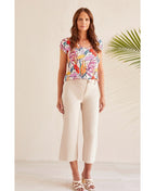 Tribal Pant High Rise Fly Front Capri - Frenchoak
