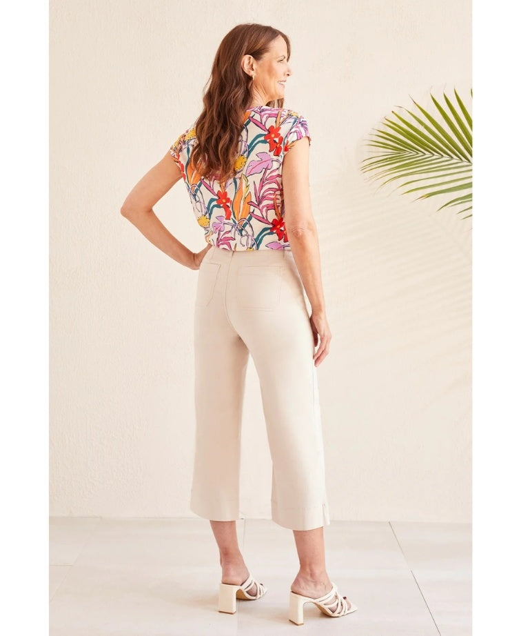 Tribal Pant High Rise Fly Front Capri - Frenchoak