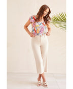 Tribal Pant High Rise Fly Front Capri - Frenchoak