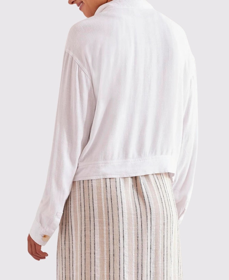 Tribal Jacket Crop With Pockets - White