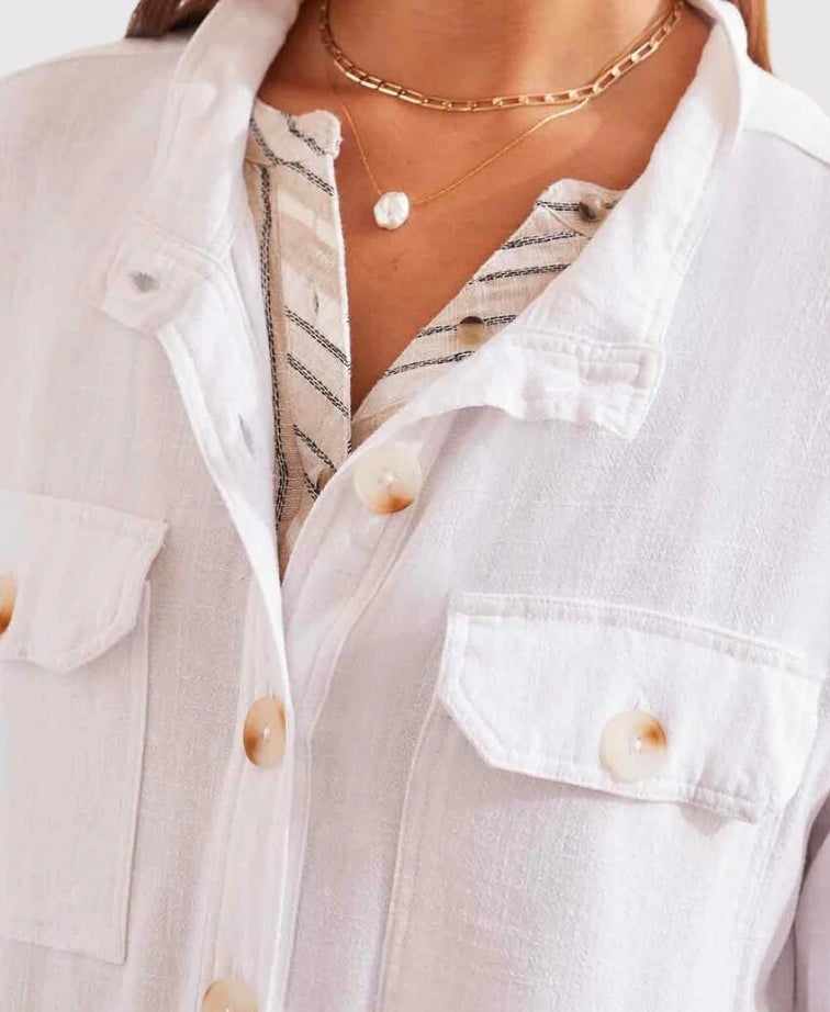 Tribal Jacket Crop With Pockets - White