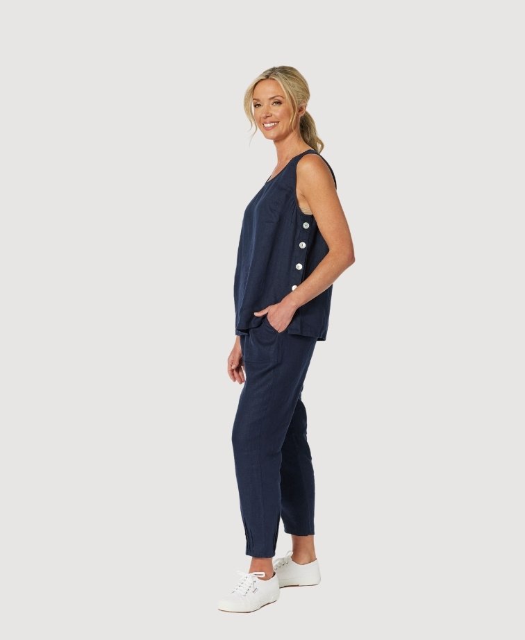 Gordon Smith Pant Sarah Rib Waist Linen - Navy