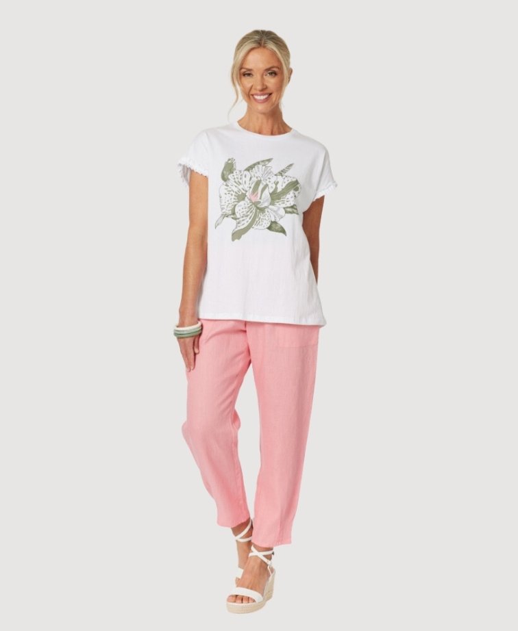 Gordon Smith Pant Sarah Rib Waist Linen - Coral