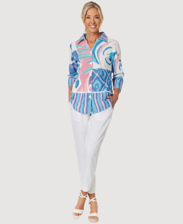 Gordon Smith Pant Sarah Rib Waist Linen - White