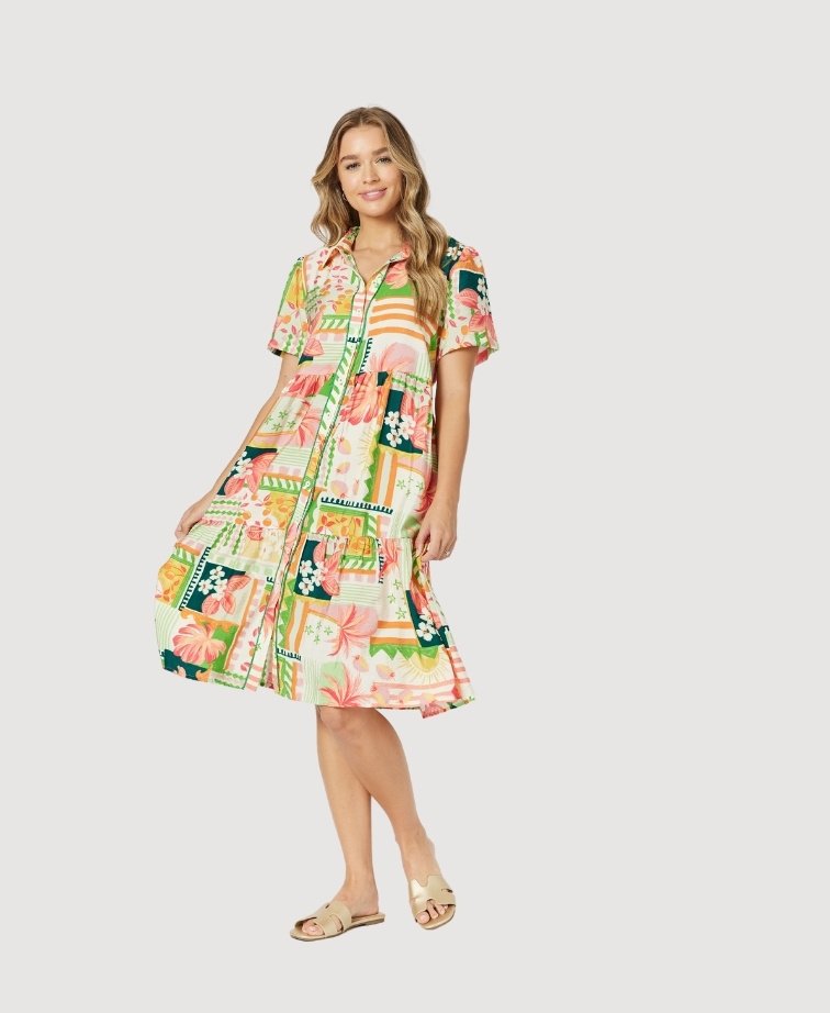 Threadz Dress Cancun Button Front - Multi