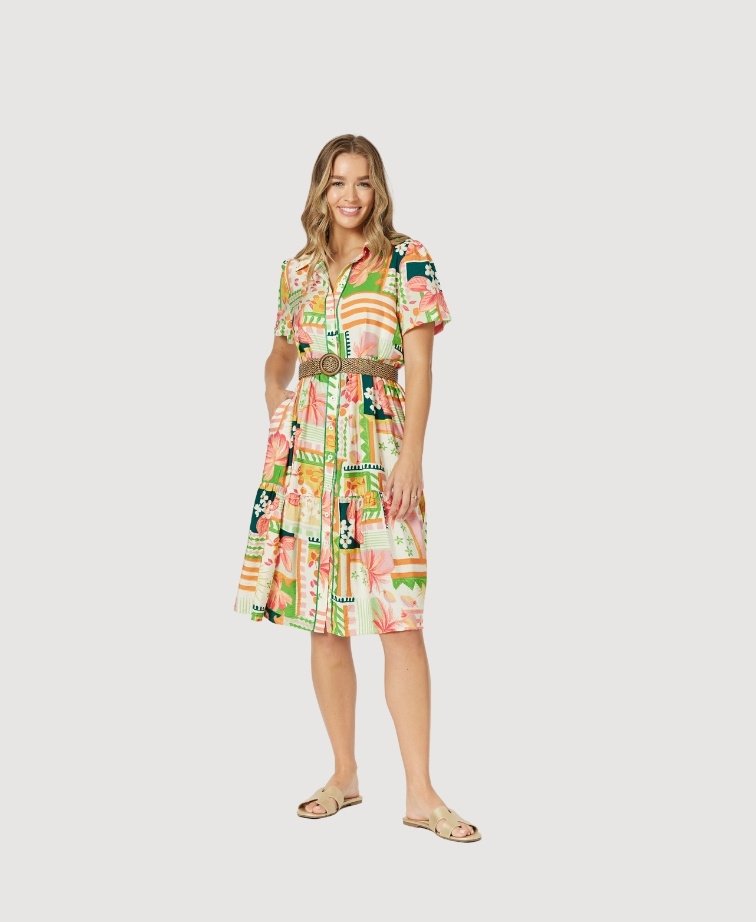 Threadz Dress Cancun Button Front - Multi