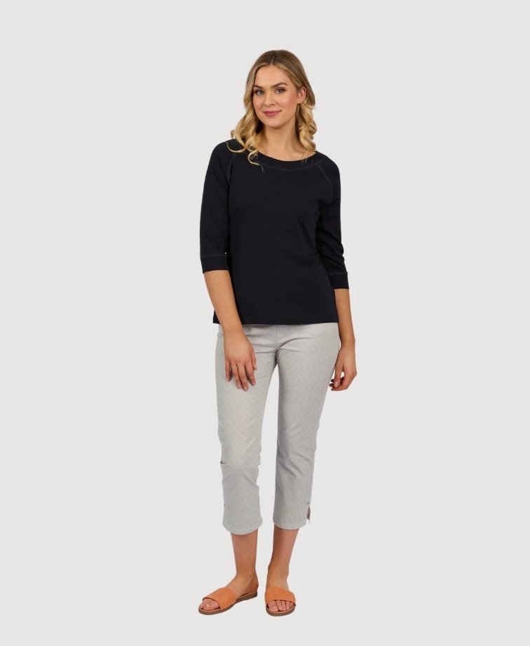 Vassalli Top Boat Neck 3/4 Sleeve - Ink