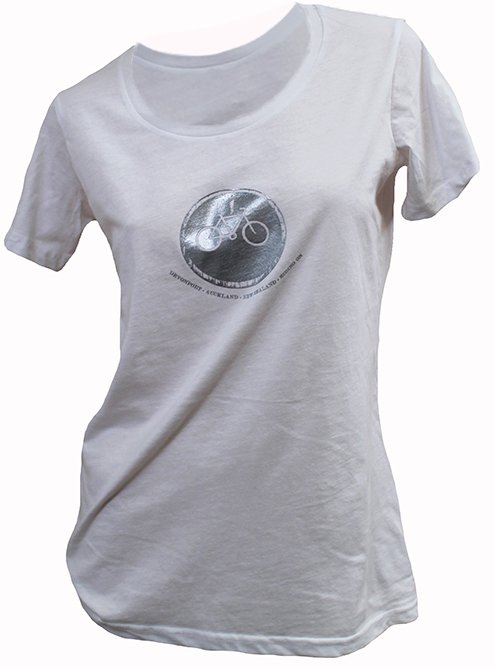 Devo Tees Ladies Bike Print Tee - White