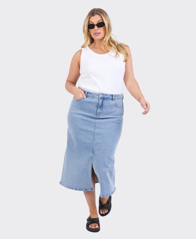Elm Skirt Midi Eloise Denim - Light Blue Wash