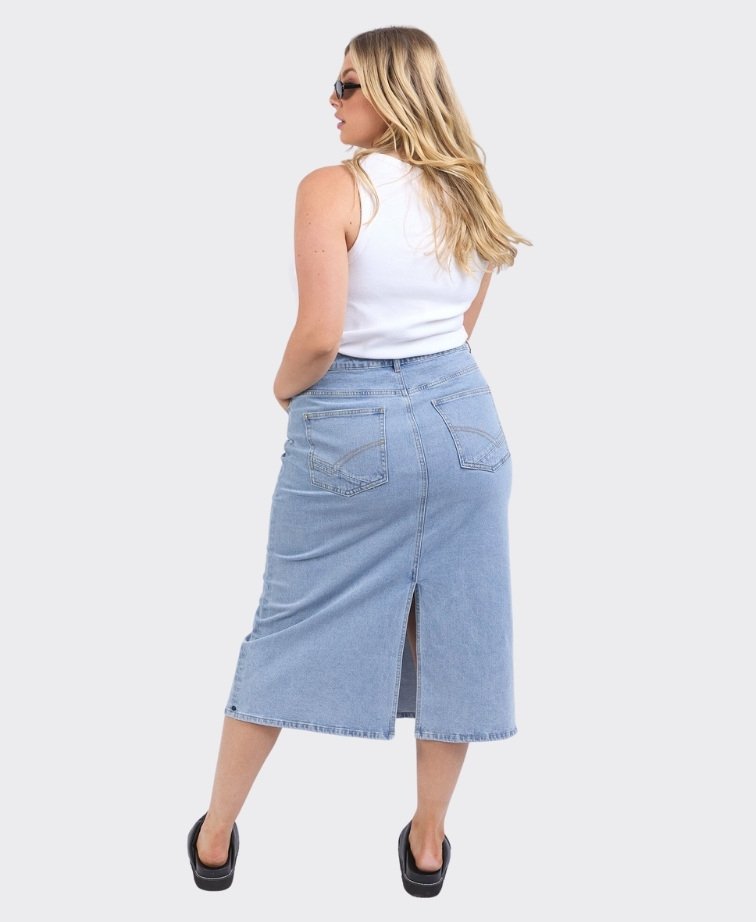 Elm Skirt Midi Eloise Denim - Light Blue Wash
