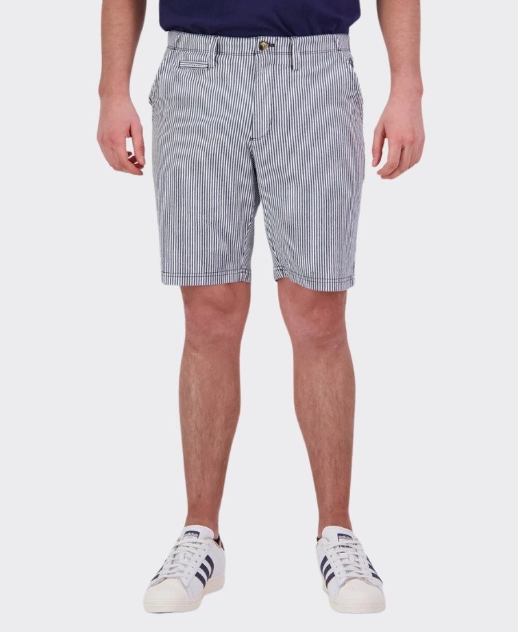 Swanndri Mission Bay Chino Shorts - Navy/Wht Stripe
