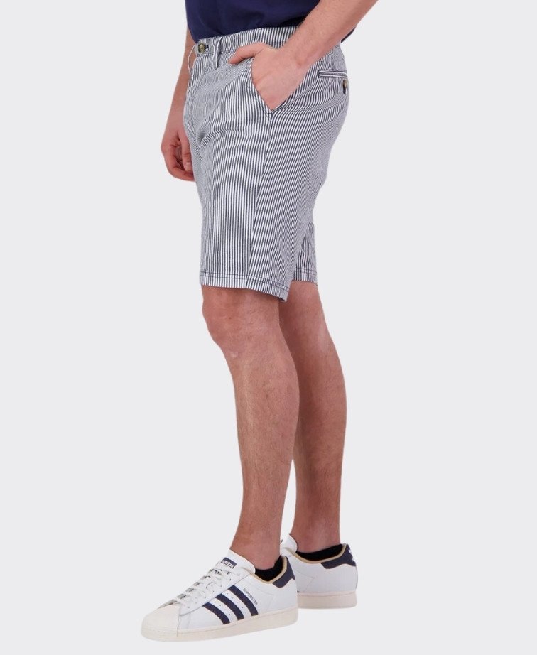Swanndri Mission Bay Chino Shorts - Navy/Wht Stripe